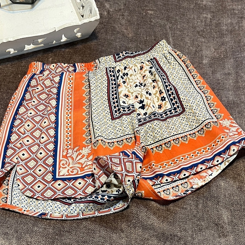 Lulus Moments in Mykonos Orange Scarf Print Shorts - Size Medium